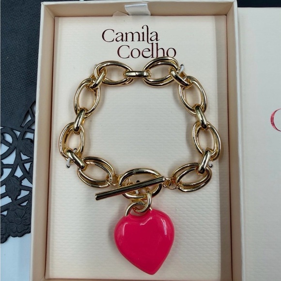 Camila Coelho Jewelry - Camila Coelho Gold Bracelet with Vibrant Pink Heart